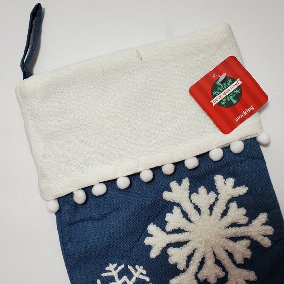 Christmas Stocking Snowflakes Raised Blue White 18" Holiday Home Decor xmas NEW - Picture 2 of 8
